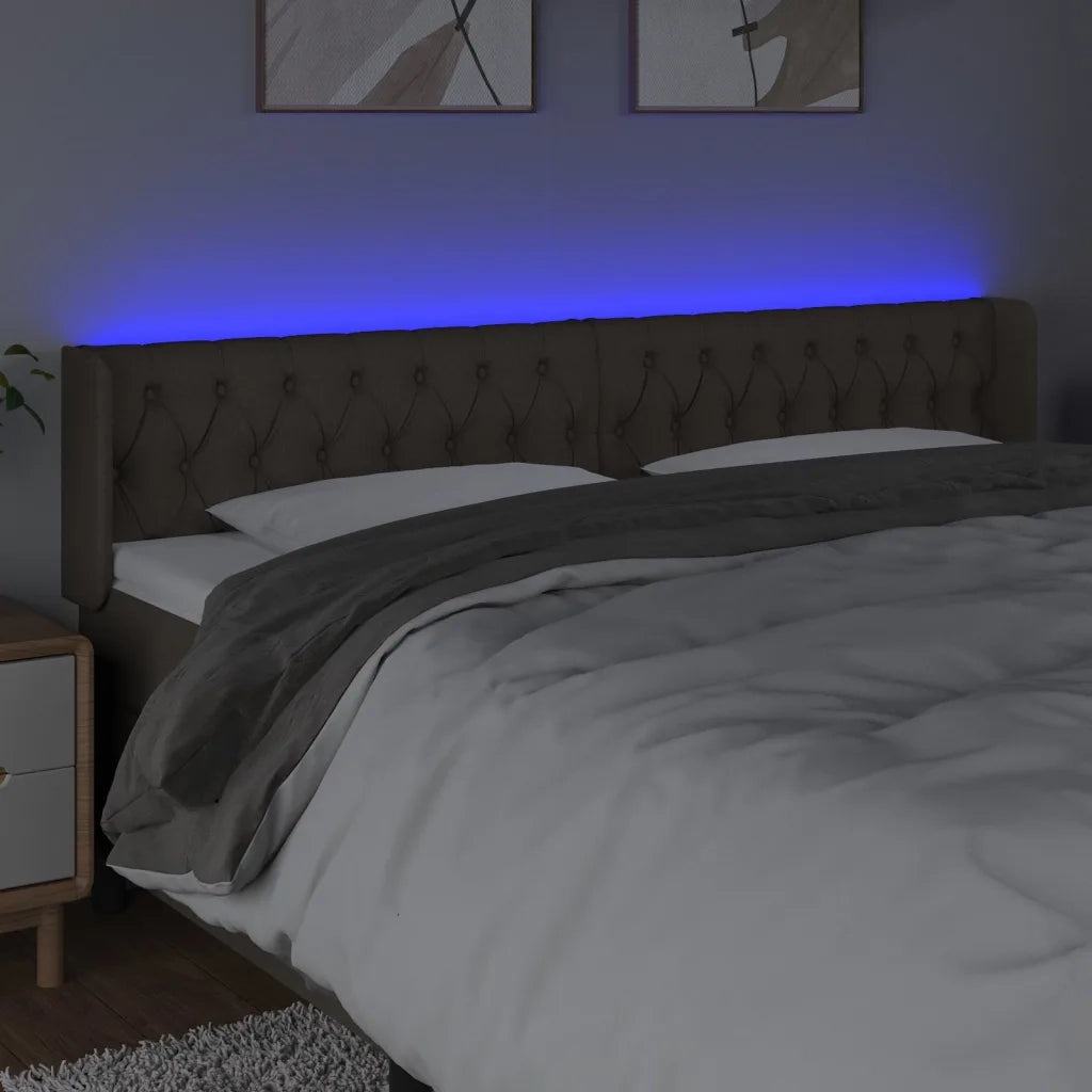 Testiera a LED Tortora 203x16x78/88 cm in Tessuto