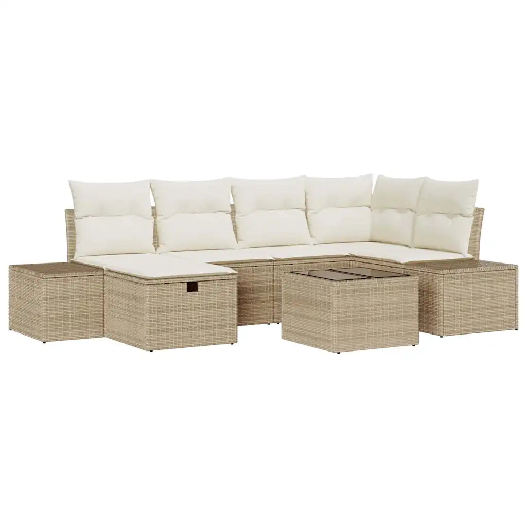 Set Divano da Giardino con cuscino 7 pcs Beige polyrattan