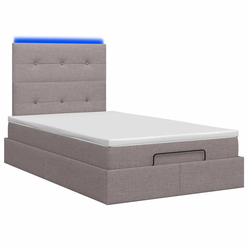 Letto Ottomano con Materasso e LED Tortora 120 x 200 cm Tessuto 3458066