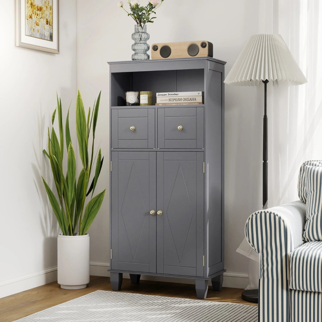 Mobile da pavimento organizzatore autoportante con ante-Armadietto contenitore cassetti in legno massiccio Grigio