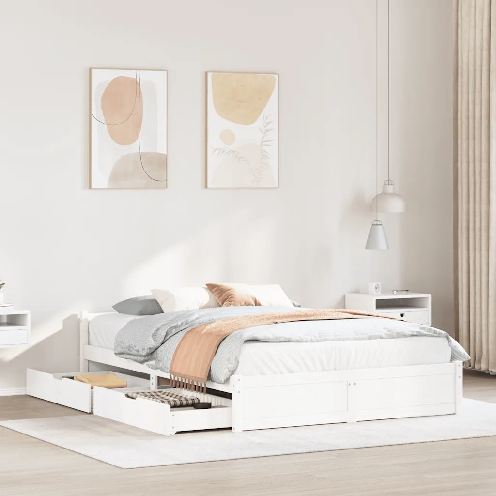 Letto matrimoniale | Letto per adulti | Letto senza Materasso Bianco 135x190 cm Legno Massello di Pino