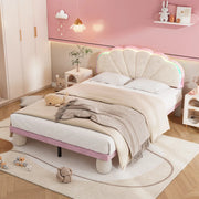 Letto Imbottito con LED Baldacchino ¨C MINIMAL ¨C Velluto Beige Rosa 140x200