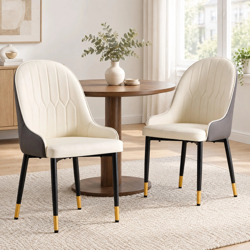 Set di 2 sedie da pranzo in ecopelle PU, grigio e bianco
