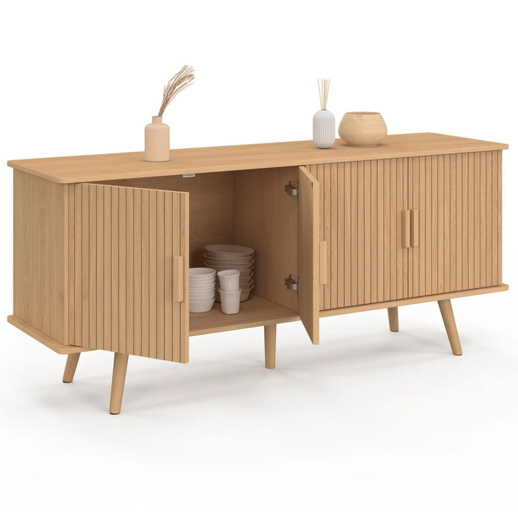 IDMarket - Credenza JULIETTE 140 cm con 4 ante a doghe in legno color rovere