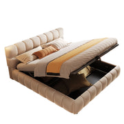 Letto Contenitore 140 x 200 cm; testiera imbottita; contenitore idraulico in Velluto Beige