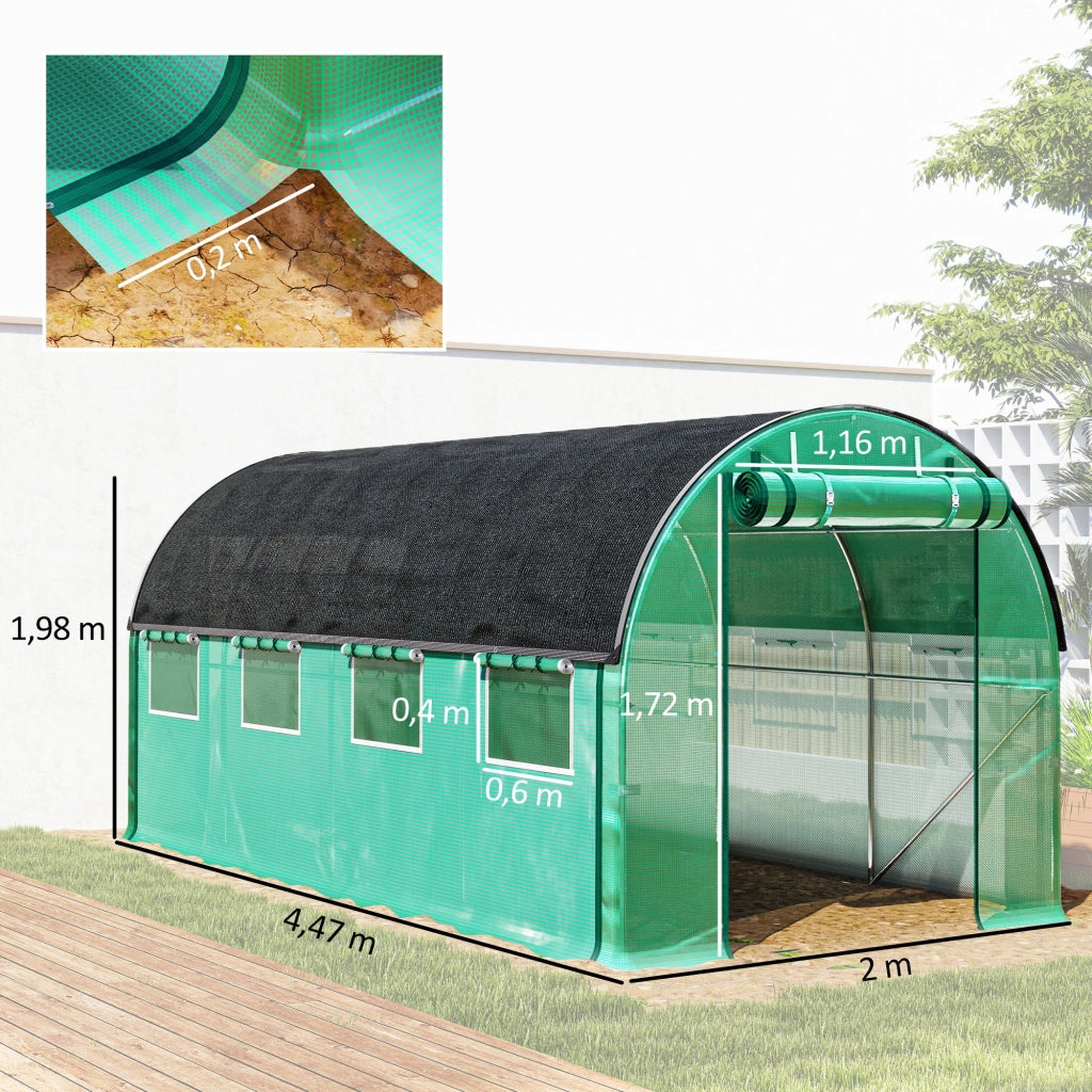 Serra Tunnel 4,5x2x2 m ¨C zephmum ¨C Verde, Copertura PE 140 g/m2, Pareti Laterali Arrotolabili, 8 Finestre, 2 Porte