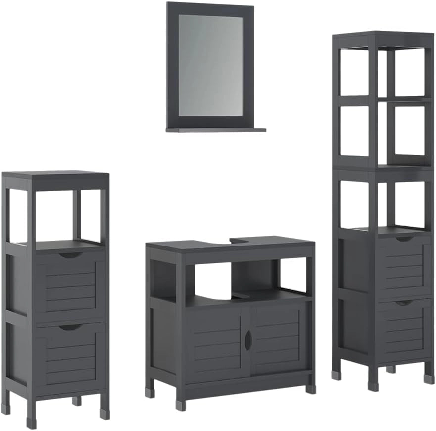 Set di mobili da bagno Vilda, Grigio, 60 cm, composto da specchio da bagno e mobile sottolavabo