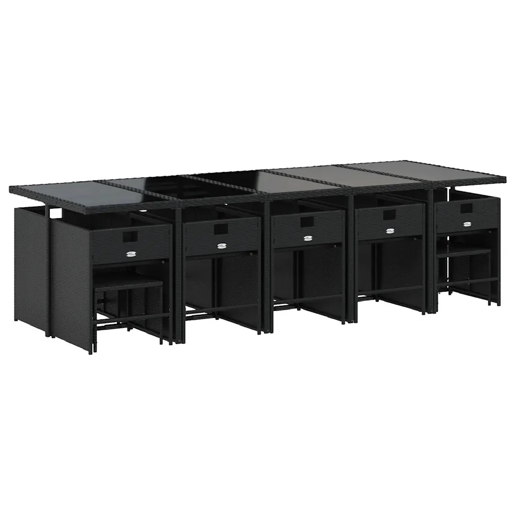 Set da Pranzo da Giardino 15 pz con Cuscini Nero in Polyrattan 3211171