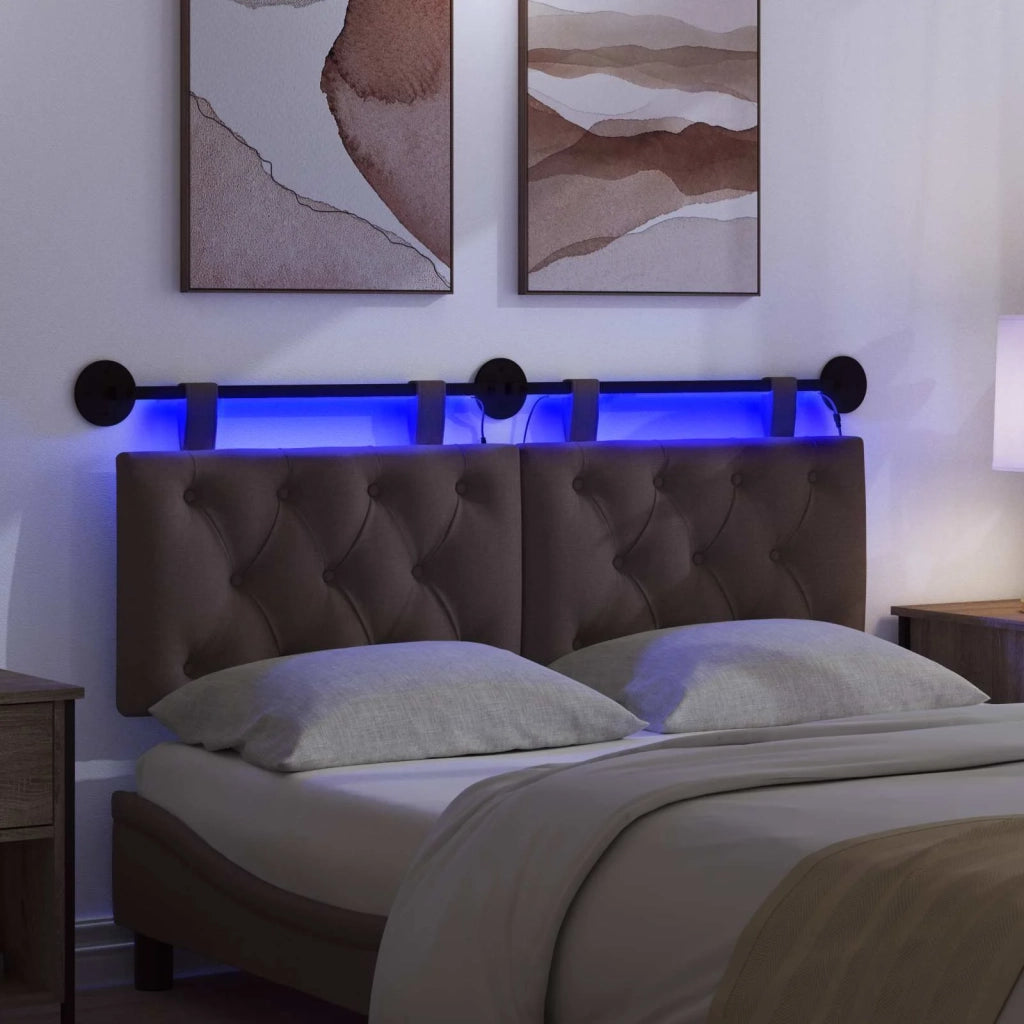 Testiera | Testata sospesa Con luce LED Marrone Scuro Tessuto