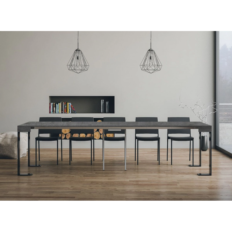 Consolle allungabile 90x40/300 cm Tecno telaio Antracite - Cemento