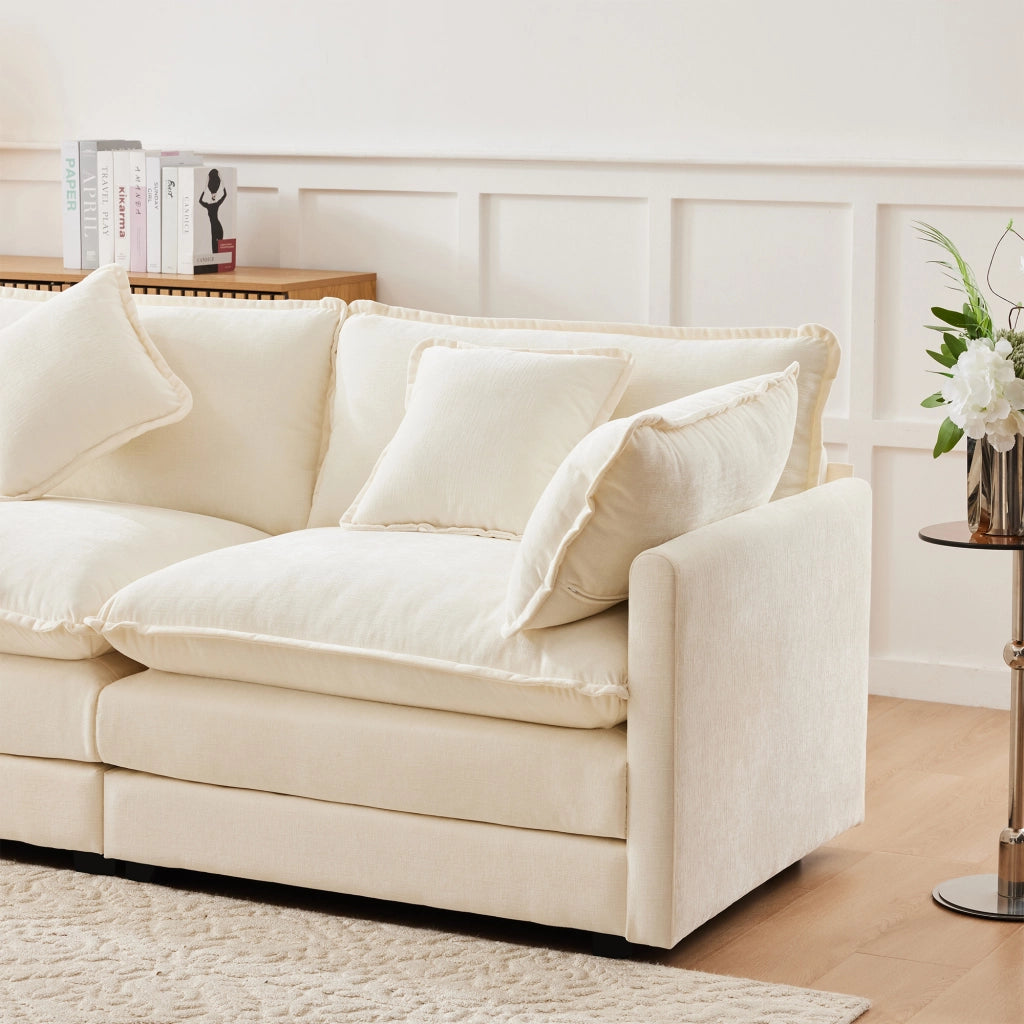 Divano 3 posti 283x147x84 cm con pouf mobile in ciniglia beige
