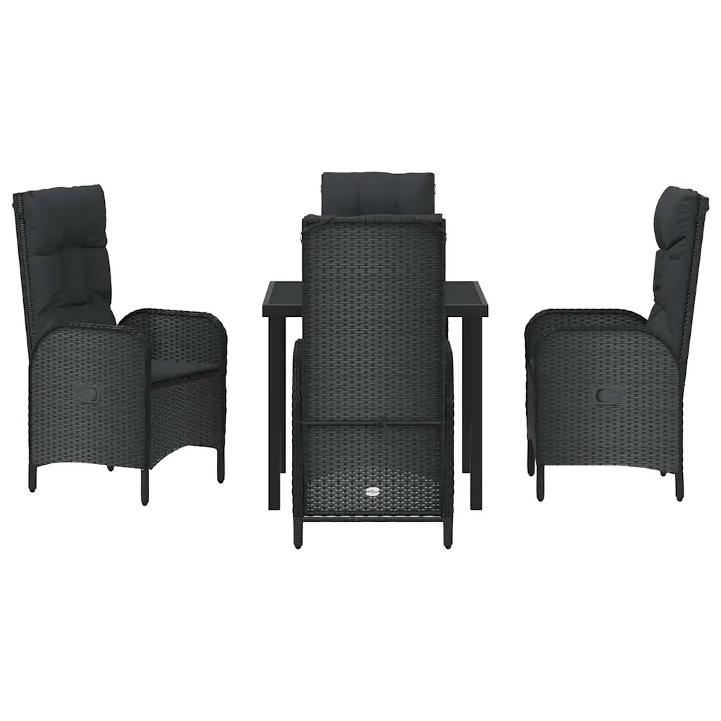 Set da Pranzo per Giardino con cuscino 5 pcs Nero polyrattan 3380114