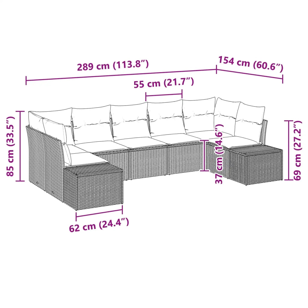 Set Divano da Giardino con cuscino 7 pcs Marrone polyrattan