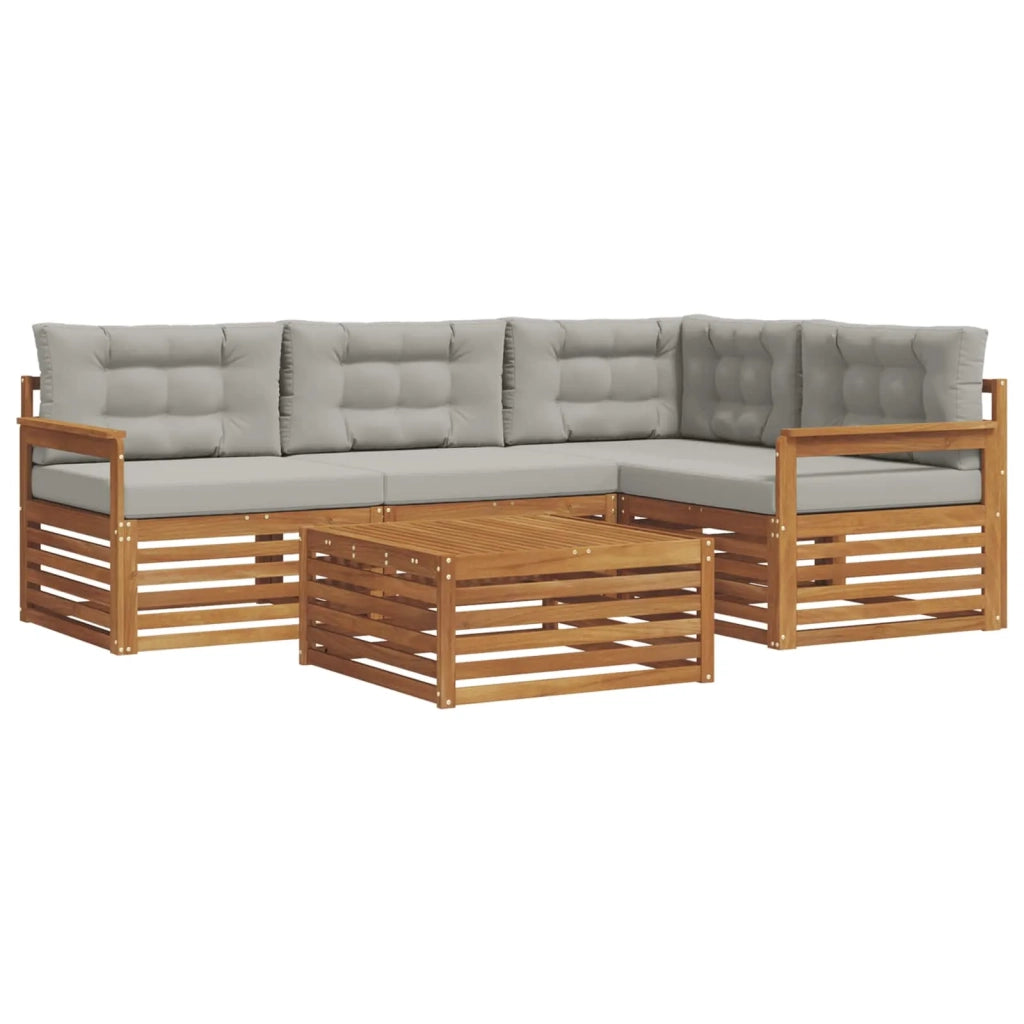Set di divani da esterno 5 pcs Grigio Naturale e Chiaro