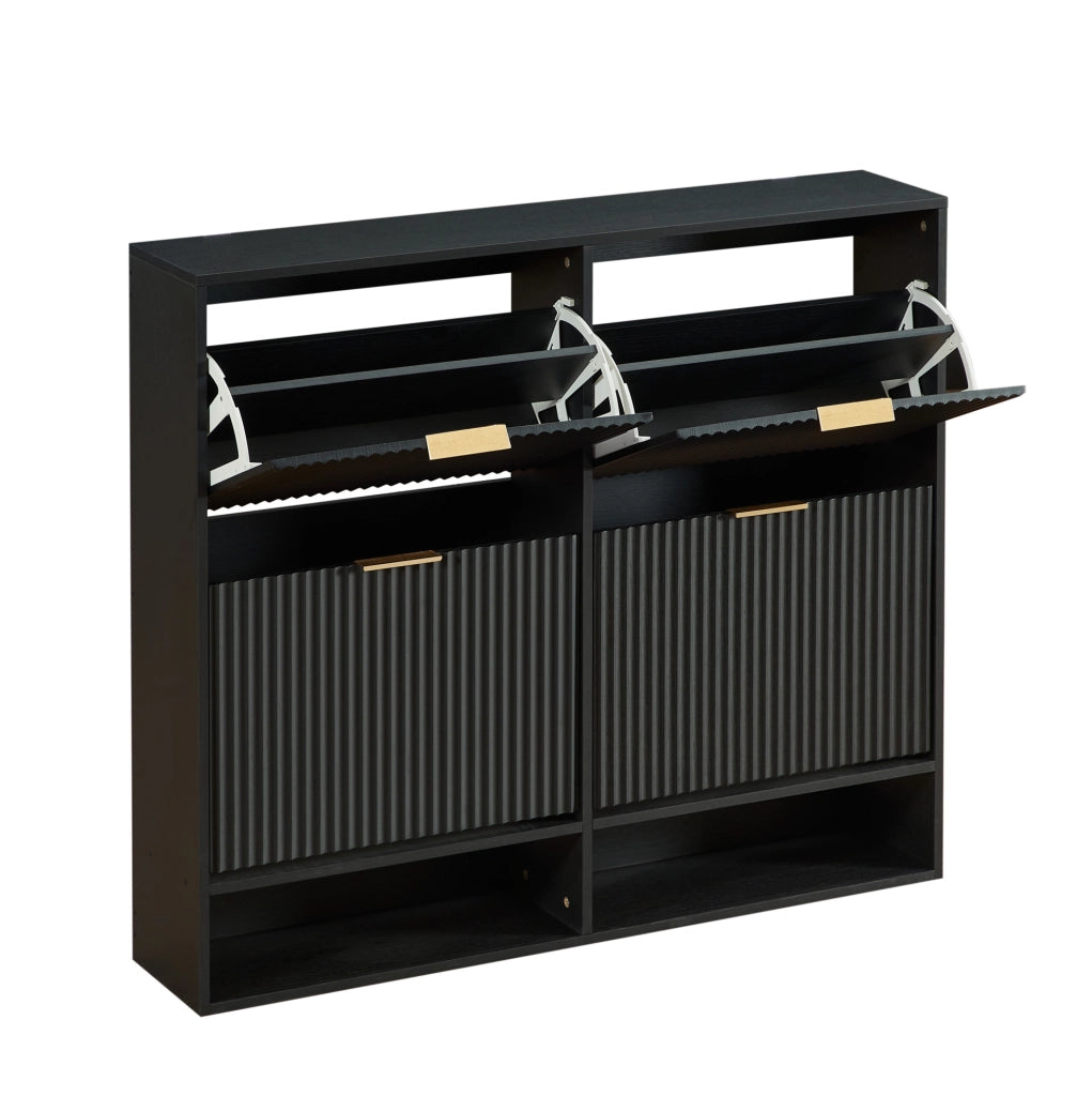 Scarpiera stretta 120x24x102 cm in MDF e metallo nero， per ingresso