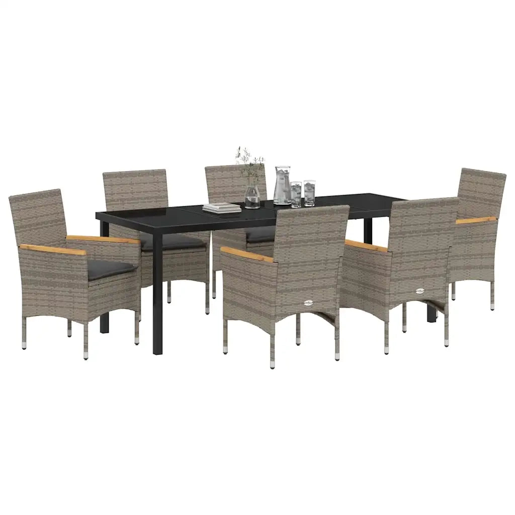 Set da Pranzo per Giardino con cuscino 7 pcs Grigio polyrattan 3379854