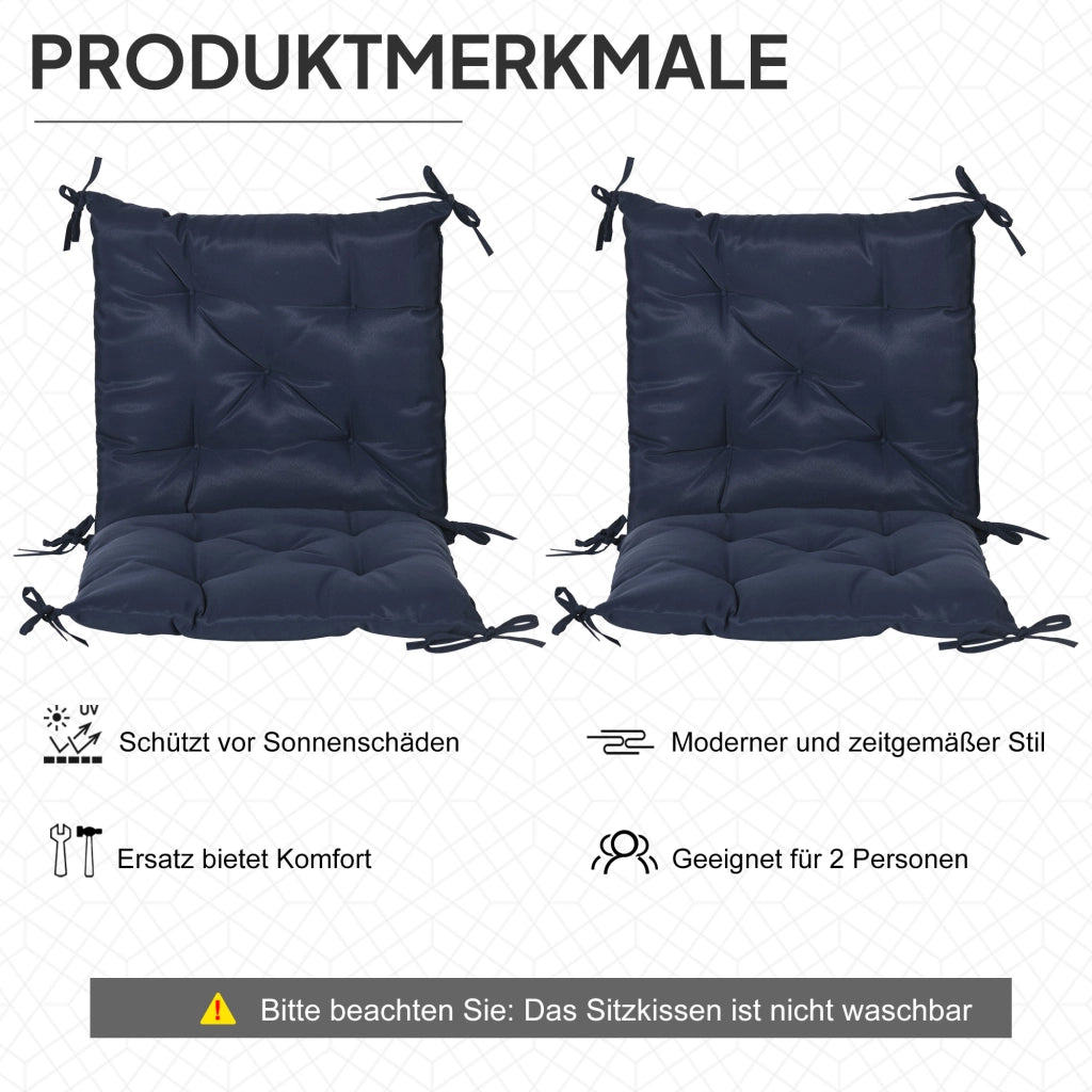 Set di 2 cuscini per sedile; 98 x 50 cm Cuscino per sedia con cinghie per cravatta; copertura in tessuto; spesso 8 cm Blu scuro