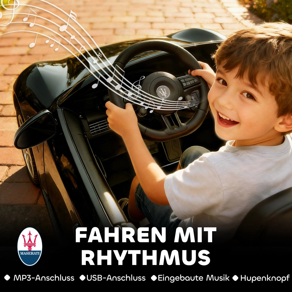 Auto Elettrica Maserati per Bambini 2 Posti ¨C Xylo ¨C 12V con Telecomando LED Musica Nero