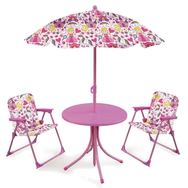 Set Tavolino Baby Bambina con 2 Sedie e Ombrellone Principessa