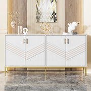 Sideboard moderno a 4 ante in MDF, colore bianco e venatura legno, con ripiani regolabili e 2 colli