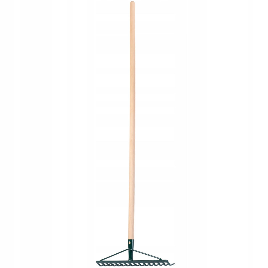 Rastrello per foglie KADAX, per giardino ed erba, con manico in legno, 137 cm, rastrello solido a 16 denti.