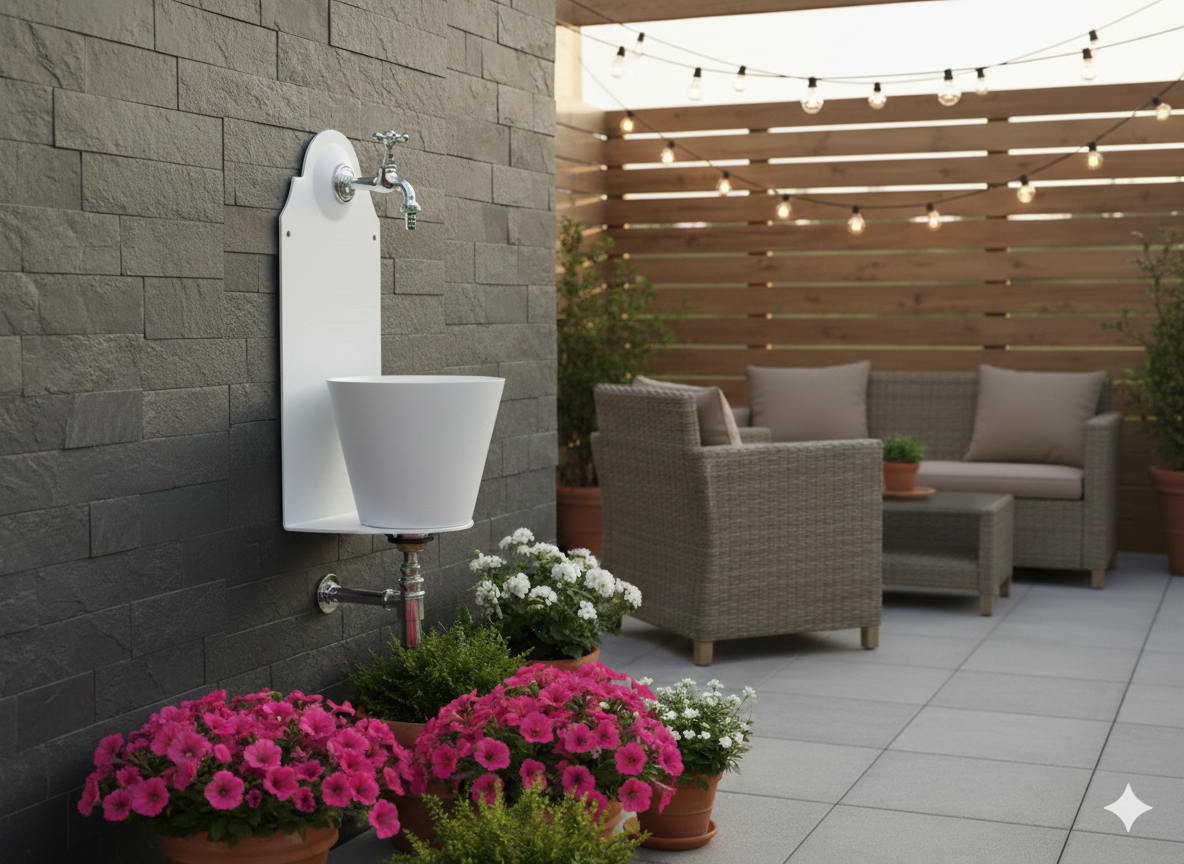 Fontana a Parete da Giardino con Rubinetto Belfer 42/PR Bianca