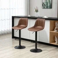 Set di 2 Sgabelli da Bar dallo Stile Vintage, Regolabili e Girevoli con Poggiapiedi, in Similpelle, Marrone