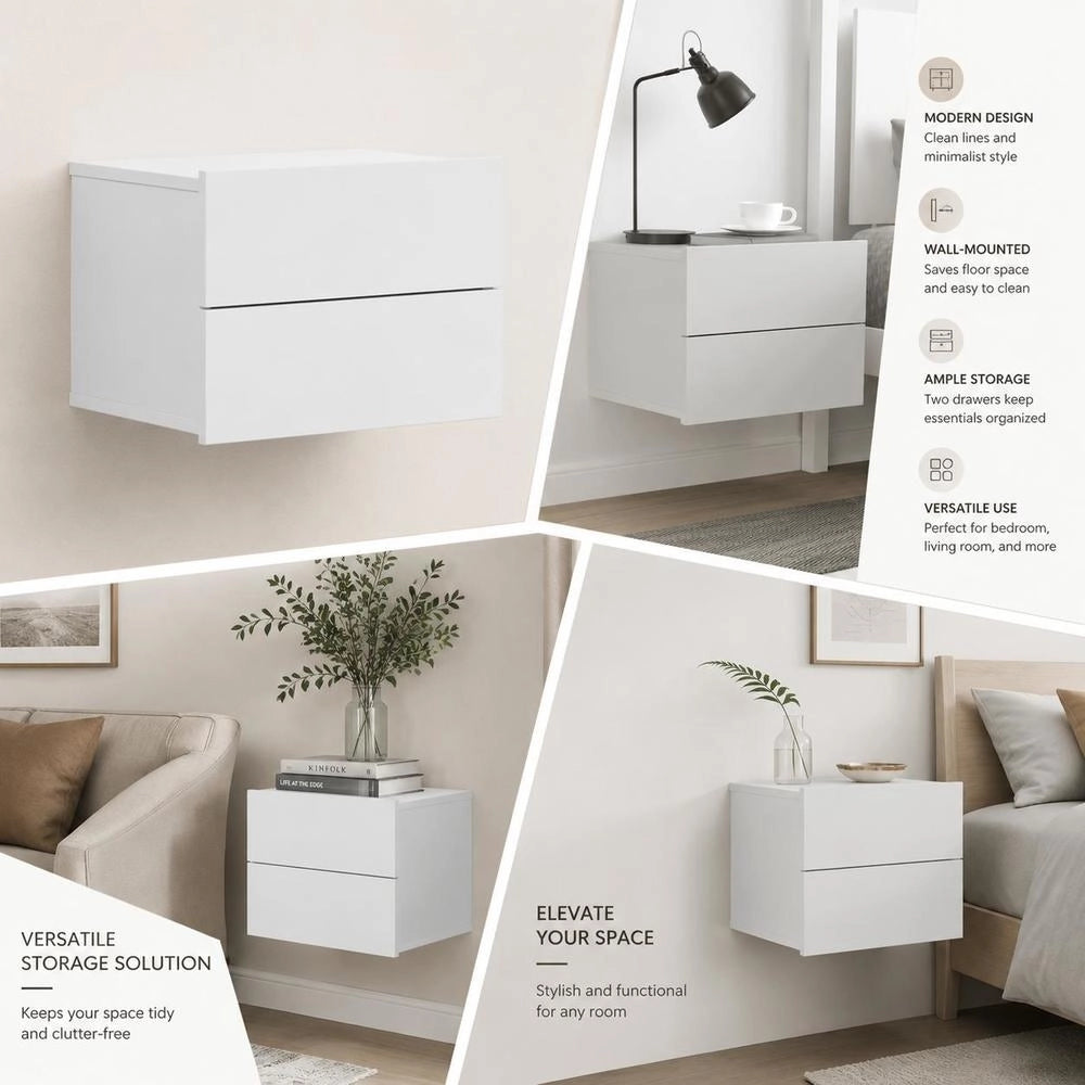 White Bedside Table, 40x30x30 Cm, Made Of Engineered Wood