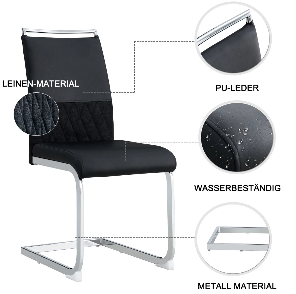 Sedia moderna ergonomica con schienale imbottito; seduta 42 x 45 cm; metallo; nera