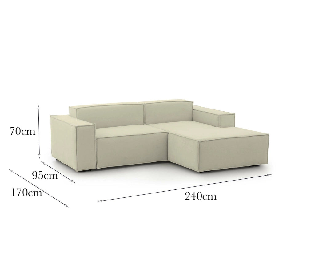 Divano fisso Ameli, Divano componibile a 2 posti large con penisola destra, Made in Italy, SofÒ  moderno in tessuto, Cm 240x170h70, Beige