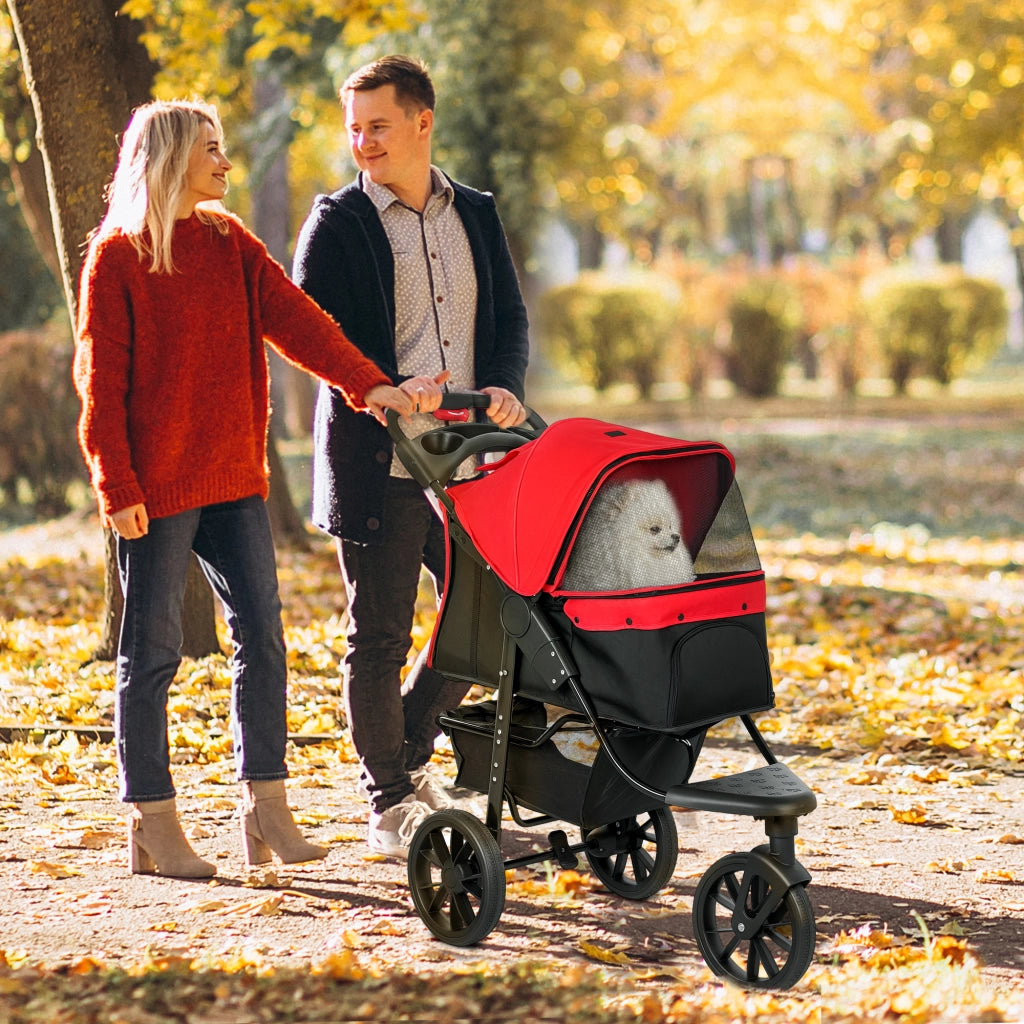Passeggino per cani pieghevole ¨C Xylo ¨C 3 ruote, fino a 10 kg, rosso, 109,5x57,5x106,5 cm