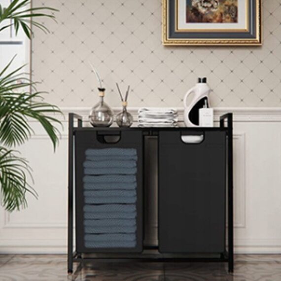 Cesto per la biancheria con misure 73x33x72 cm, colore nero, pratico e funzionale.