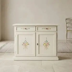 Credenza madia buffet in legno Shabby chic 2 ante mod Martini bianca decorata