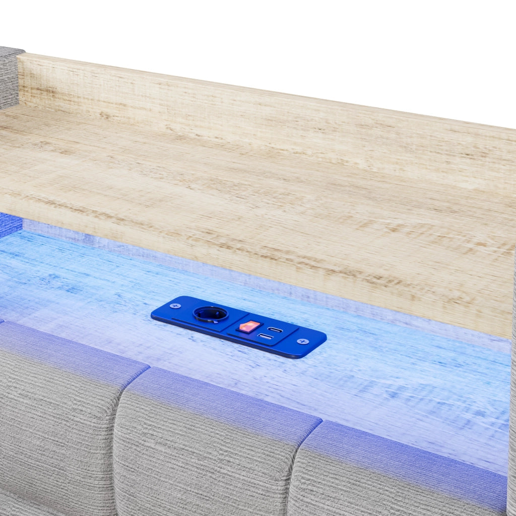 Letto da giorno 90x200 cm in velluto con accumulo idraulico LED e USB-C - Grey