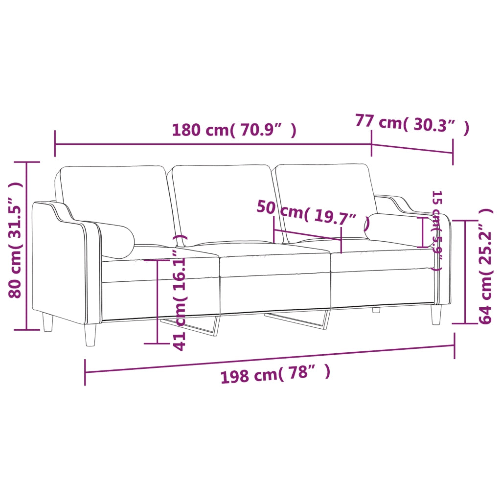 Divano a 3 Posti con Cuscini Grigio Chiaro 180 cm in Tessuto 3200853