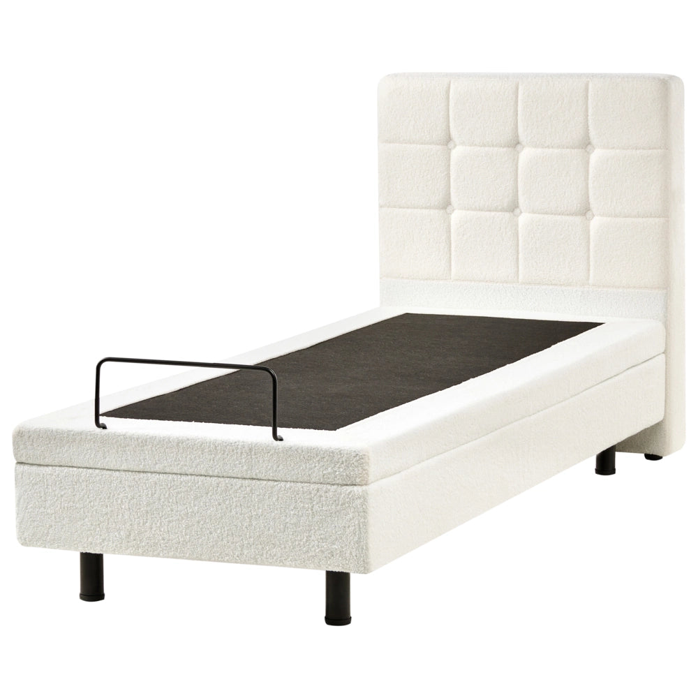 Letto singolo regolabile elettricamente in bouclé bianco sporco 80 x 200 cm con telecomando