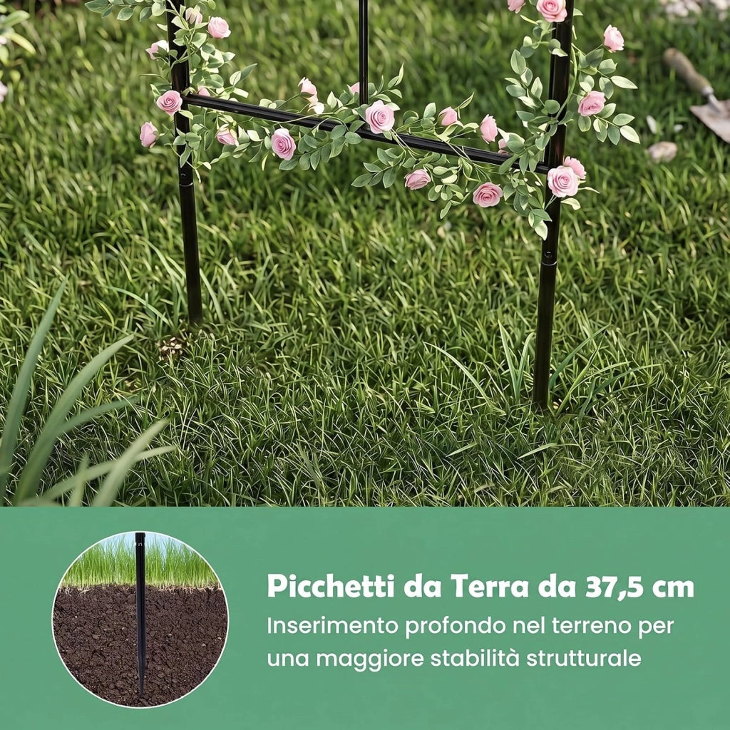 Pergolato da Giardino a Forma di Gabbia, Traliccio ad Arco in Metallo per Piante Rampicanti con Gancio e Picchetti, Gazebo da Giardino Decorativo con 4 Lati per Matrimoni, 203 x 203 x 296 cm