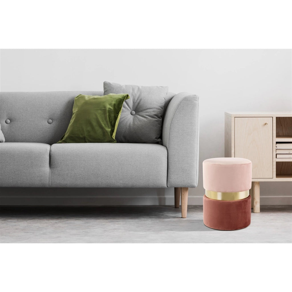 Pouf Sgabello Gipsy in Velluto Rosa e Oro