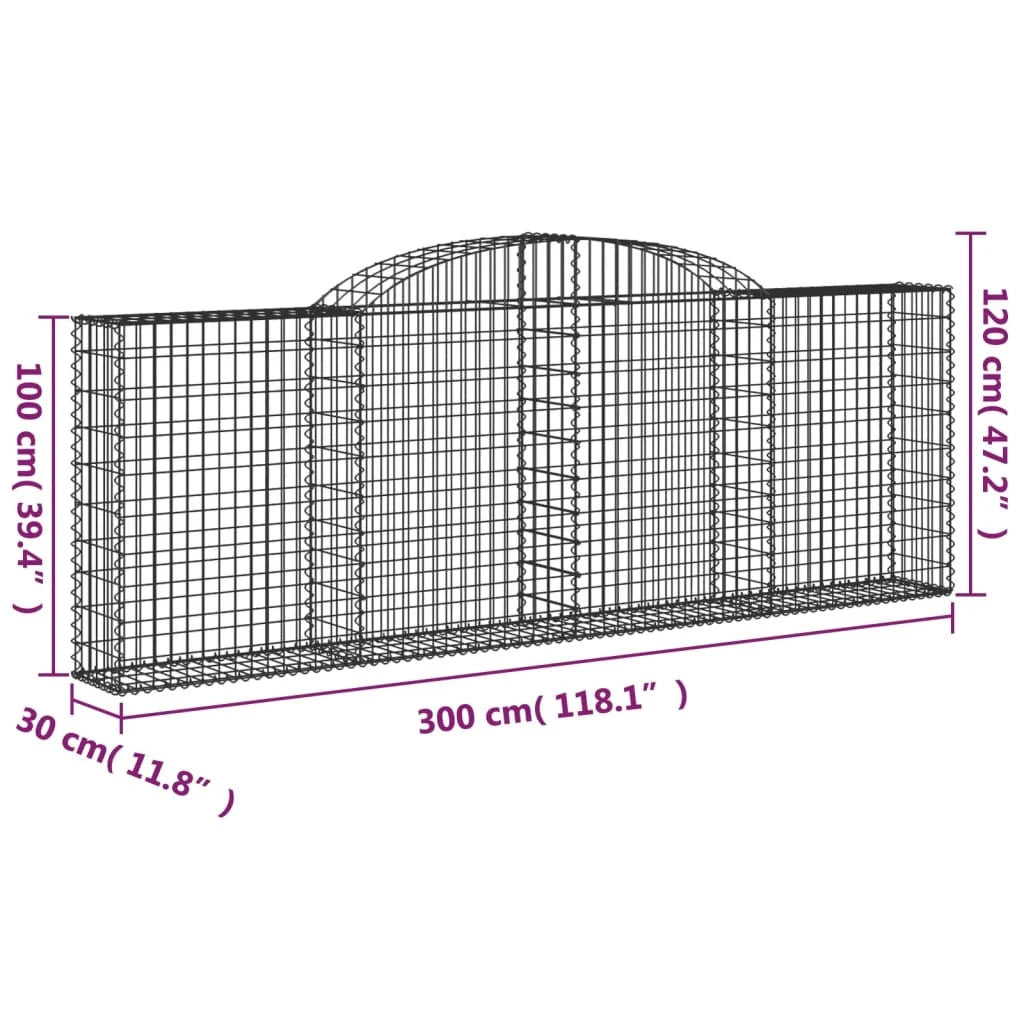 Cestini gabbioni recinzione a gabbia muro di contenimento ad arco 1 set da 2 300 x 30 x 100/120 cm ferro zincato argento 02_0040544