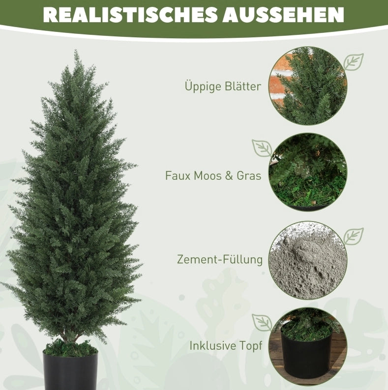 Set 2 Cipressi artificiali 90 cm con vaso resistente ai raggi UV per interno ed esterno