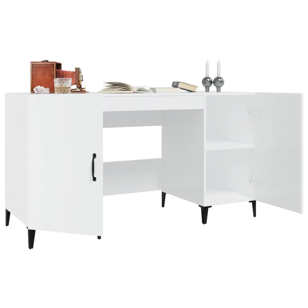 Scrivania | Tavolo da Ufficio Bianco Lucido 140x50x75 cm in Legno Multistrato
