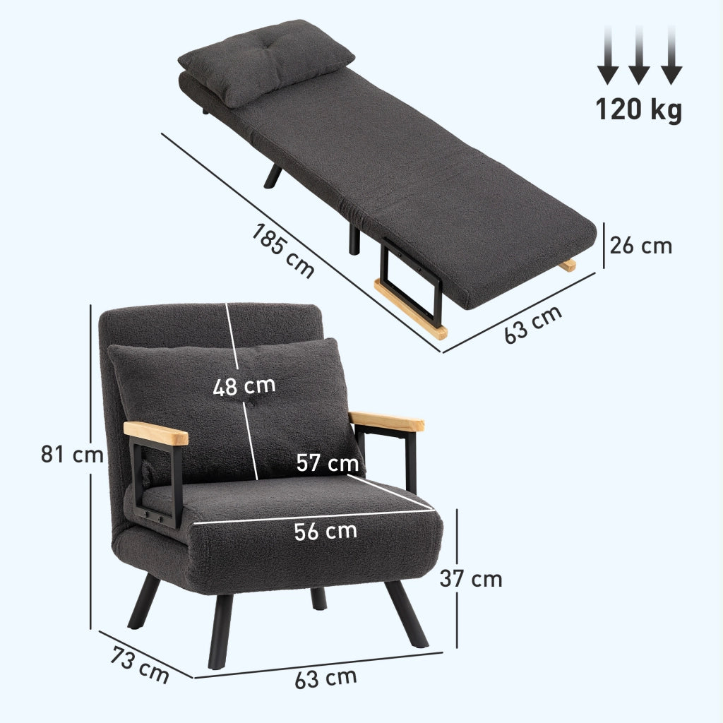Letto imbottito convertibile 4 in 1 con cuscino ¨C zephmum ¨C grigio 63x73x81 cm