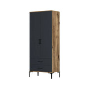 Guardaroba 2 ante Doriana, Mobile camera da letto, Cabina armadio portabiti, Armadio appendiabiti, 80x201h48 cm, Noce e Antracite