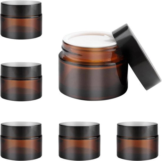 6 confezioni di 50 ml flaconi di vetro marrone per unguenti vuoti per cosmetici crema e lotion e polveri