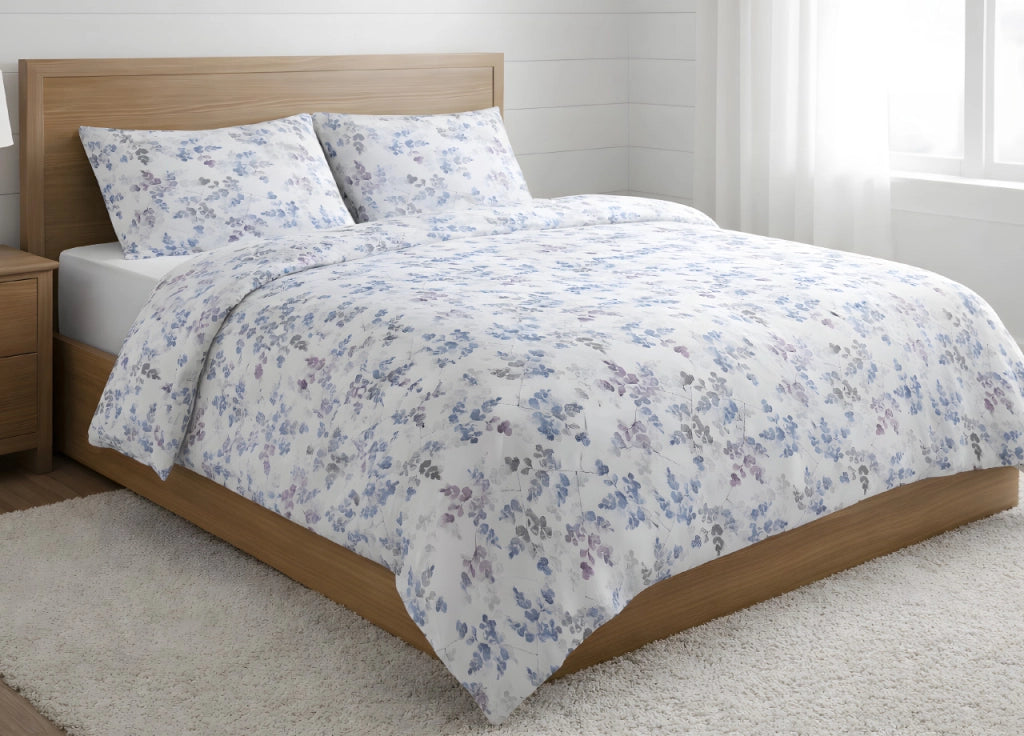 Sacco Copripiumino In 100% Cotone Made Italy Disegno Petalo - Piazza E Mezza - Azzurro