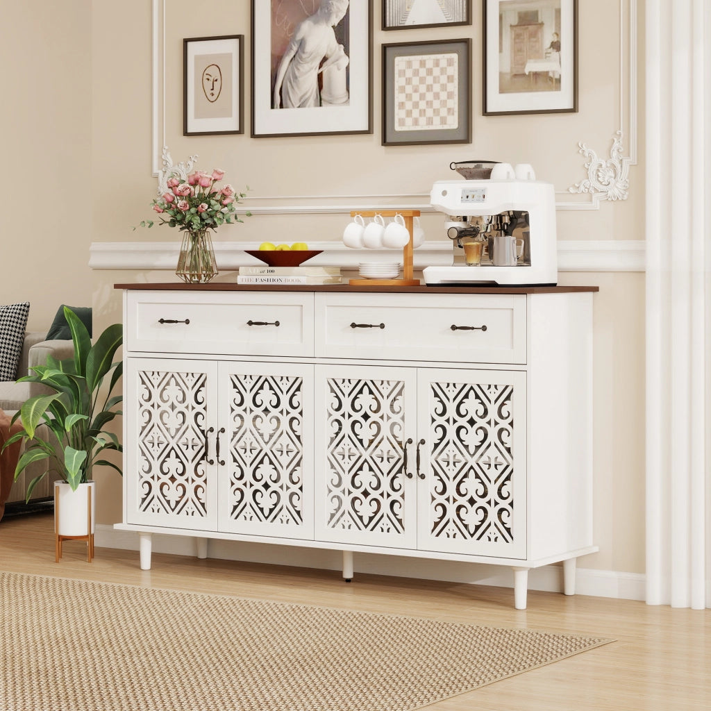 Credenza con 4 ante; 2 cassetti e ripiani regolabili - bianco - 150×40×90.3 cm