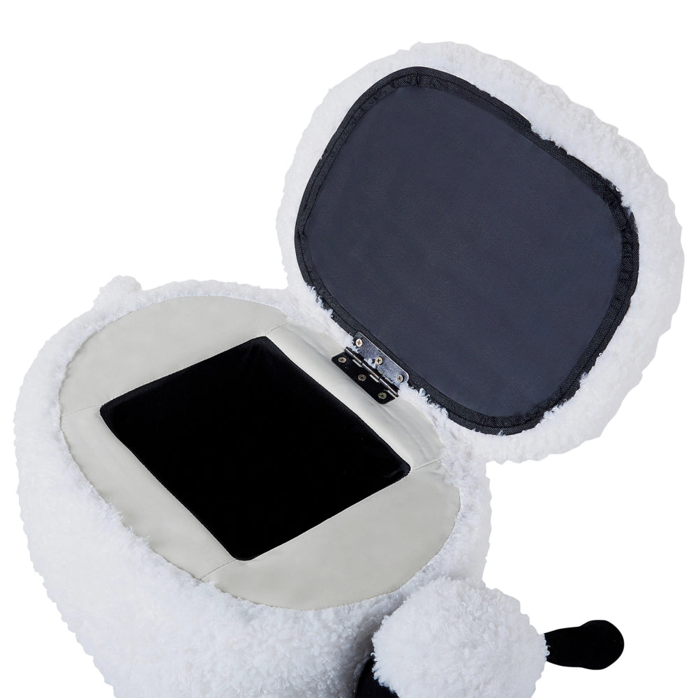 Pouf animaletto Sgabello per bambini Poggiapiedi in pelliccia sintetica bianco con gambe in legno portaoggetti Seggiolino per bambini
