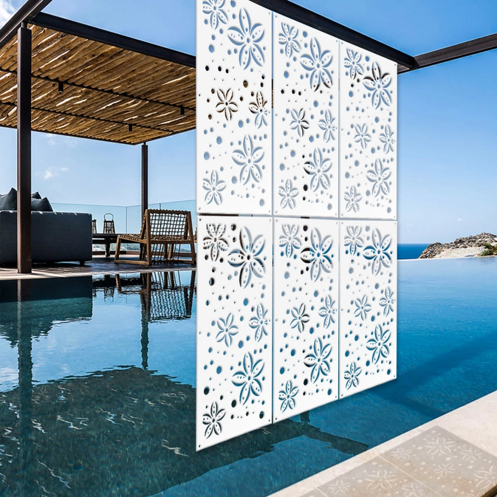 FLOWERS - Pannello in PVC traforato - Parasole Misura: 73x148 cm, Colore: bianco