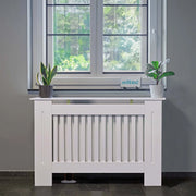 Toboli Copritermosifone in MDF bianco 112x19x82cm Copricalorifero a doghe