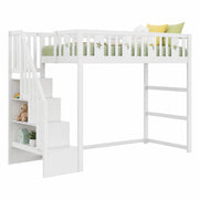 Letto a soppalco per bambini 90x200 cm con scala; ripiani e area relax; bianco